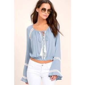 Lulus Simpler Times Light Blue Long Sleeve Top - Size X-Small